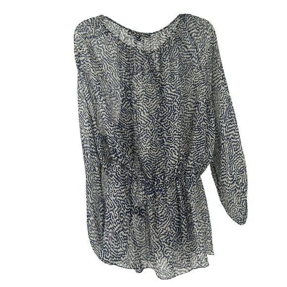 Elizabeth And James Top 100% Silk Long Balloon Sleeve Draped Size M Blue Blouse - Picture 3 of 7